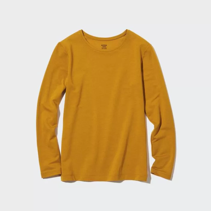 Tops Uniqlo Heattech Extra Warm Cotton Crew Neck Long Sleeved Thermal Woman Yellow
