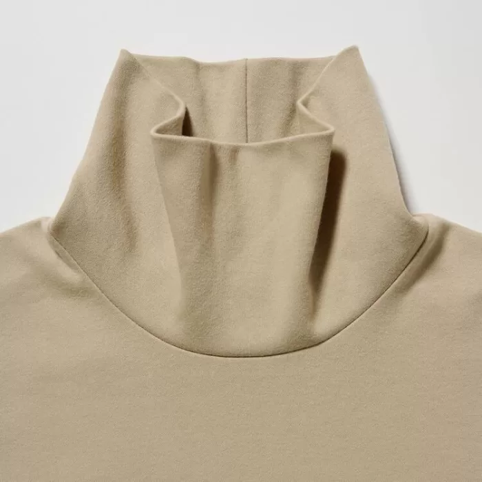 Tops Uniqlo Smooth Stretch Cotton Turtleneck Long Sleeved Woman Beige