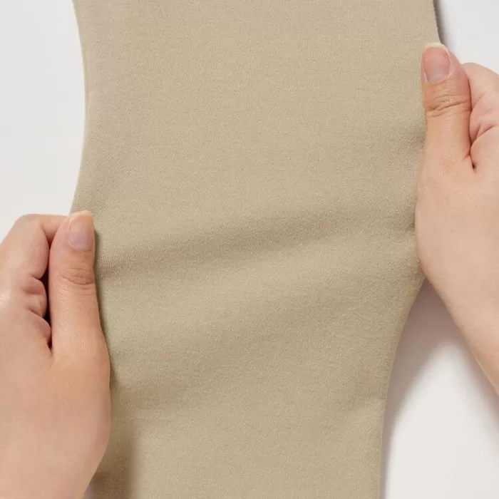 Tops Uniqlo Smooth Stretch Cotton Turtleneck Long Sleeved Woman Beige