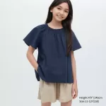 Uniqlo 100% Cotton Seersucker Short Sleeved Blouses for Boys Navy Blue
