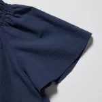 Uniqlo 100% Cotton Seersucker Short Sleeved Blouses for Boys Navy Blue