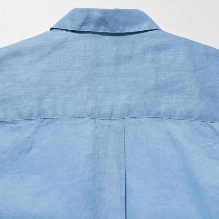 Uniqlo 100% Premium Linen Skipper Collar 3/4 Sleeved Women’s Shirts Blue