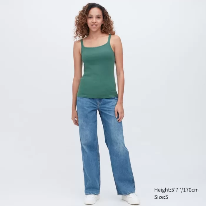 Uniqlo Airism Cotton Ribbed Sleeveless Vest Women Green