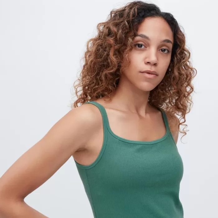 Uniqlo Airism Cotton Ribbed Sleeveless Vest Women Green