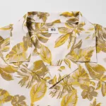 Uniqlo Cotton Blend Casual Printed Short Sleeved (Open Collar) Men’s White Shirts