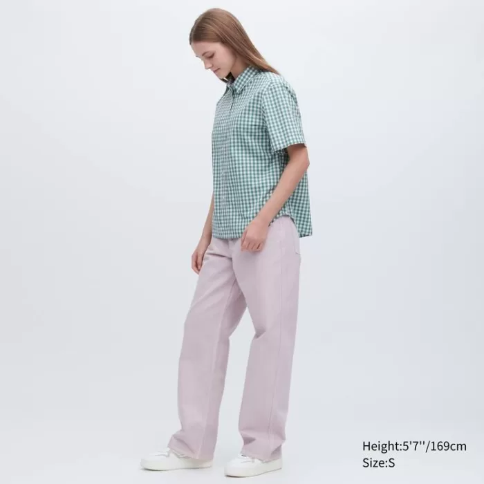 Uniqlo Cotton Checked Short Sleeved Women’s Shirts Green
