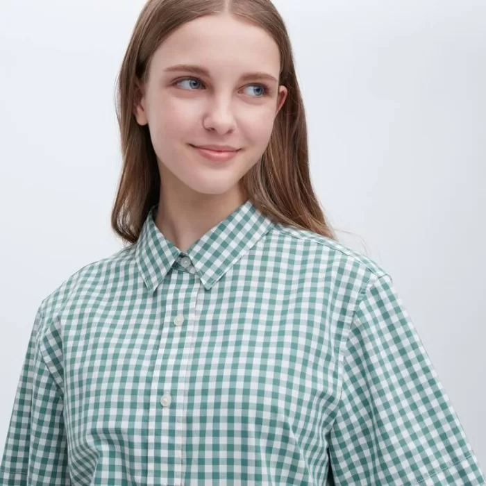 Uniqlo Cotton Checked Short Sleeved Women’s Shirts Green