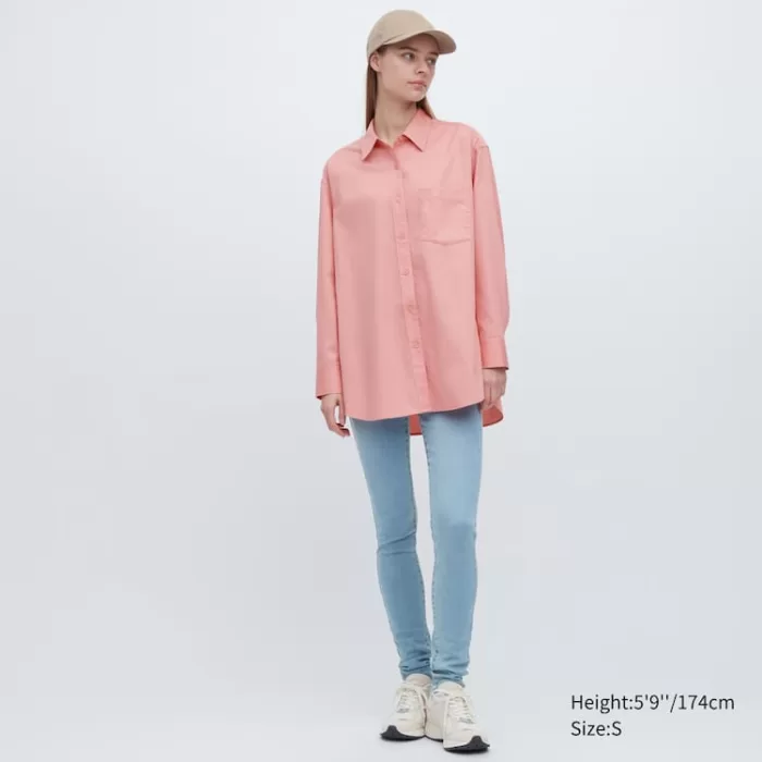 Uniqlo Cotton Twill Oversized Long Sleeved Women’s Shirts Pink