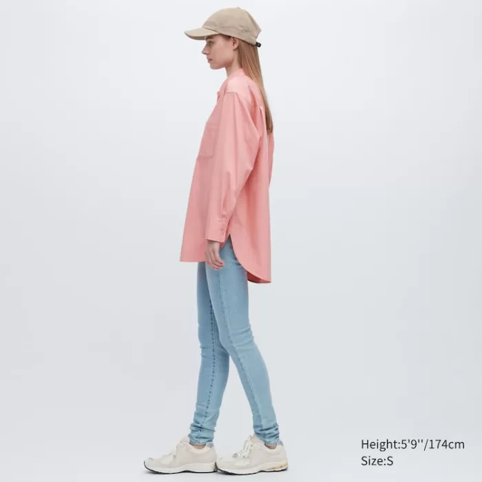 Uniqlo Cotton Twill Oversized Long Sleeved Women’s Shirts Pink
