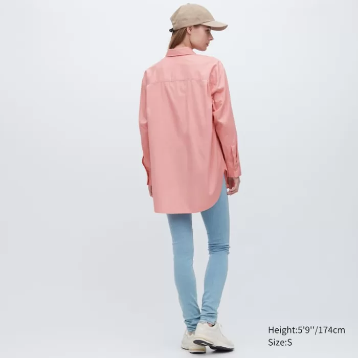 Uniqlo Cotton Twill Oversized Long Sleeved Women’s Shirts Pink