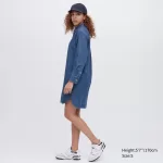 Uniqlo Denim Long Sleeved Dress Women Blue