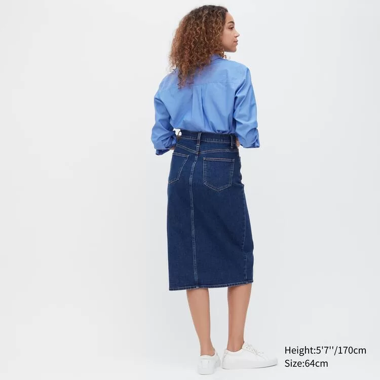 Uniqlo Denim Narrow Midi Skirt Women Blue - uniqlo-women, uniqlo-pants-women, uniqlo-pants-skirt-women