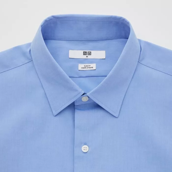 Uniqlo Easy Care Broadcloth Stretch Slim Fit (Regular Collar) Men’s Shirts Blue