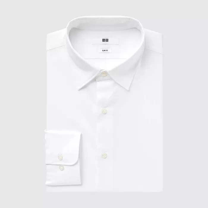 Uniqlo Easy Care Broadcloth Stretch Slim Fit (Regular Collar) Men’s White Shirts