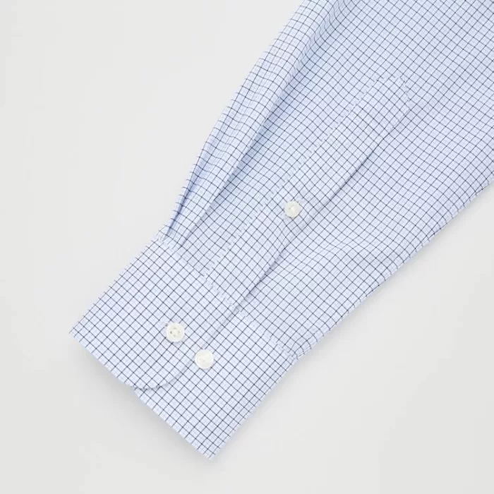 Uniqlo Easy Care Checked Stretch Slim Fit (Semi-cutaway Collar) Men’s Shirts Blue