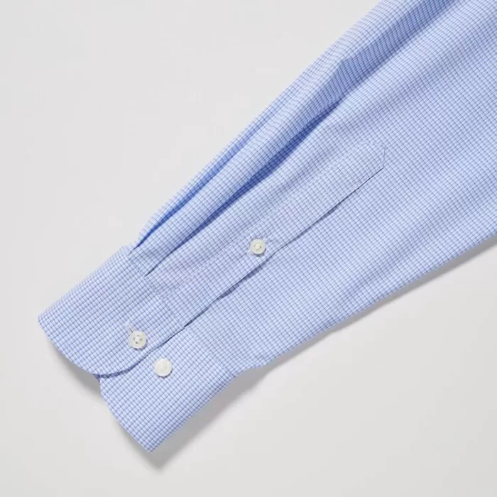 Uniqlo Easy Care Checked Stretch Slim Fit (Semi-cutaway Collar) Men’s Shirts Blue
