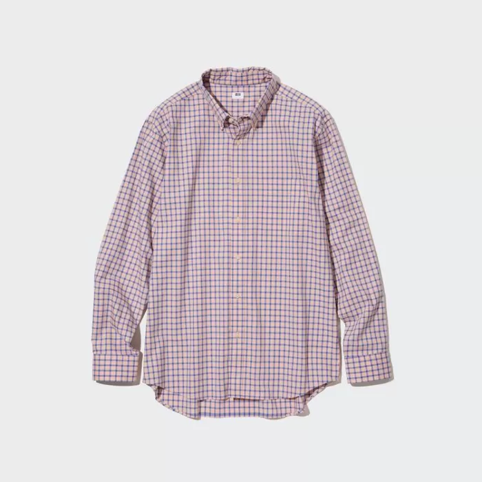 Uniqlo Extra Fine Cotton Broadcloth Regular Fit Checked (Button-down Collar) Men’s Shirts Pink