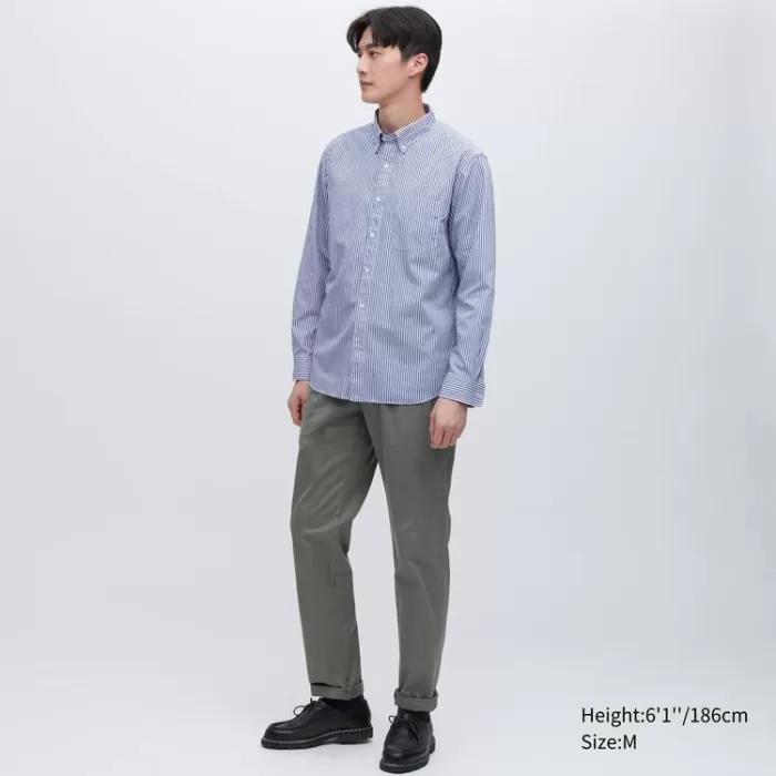 Uniqlo Extra Fine Cotton Broadcloth Regular Fit Striped (Button-down Collar) Men’s Shirts Blue