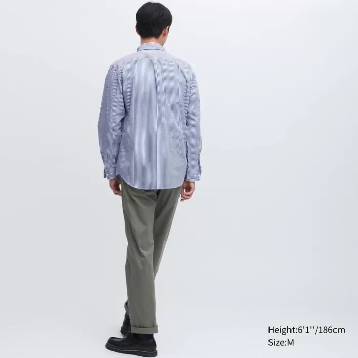 Uniqlo Extra Fine Cotton Broadcloth Regular Fit Striped (Button-down Collar) Men’s Shirts Blue