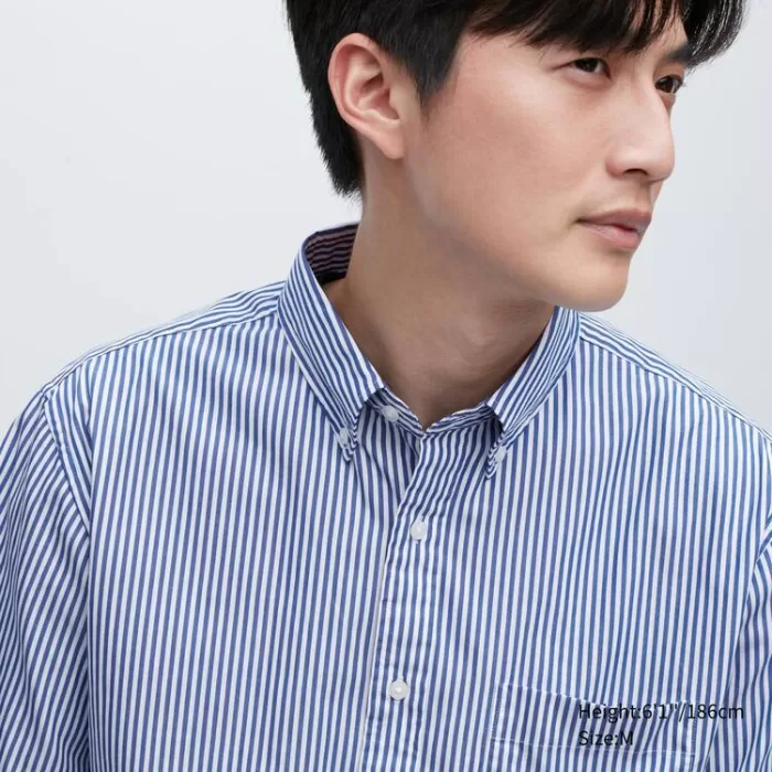 Uniqlo Extra Fine Cotton Broadcloth Regular Fit Striped (Button-down Collar) Men’s Shirts Blue