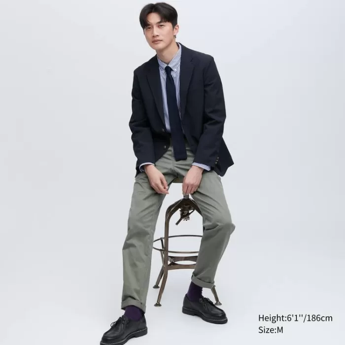 Uniqlo Extra Fine Cotton Broadcloth Regular Fit Striped (Button-down Collar) Men’s Shirts Blue
