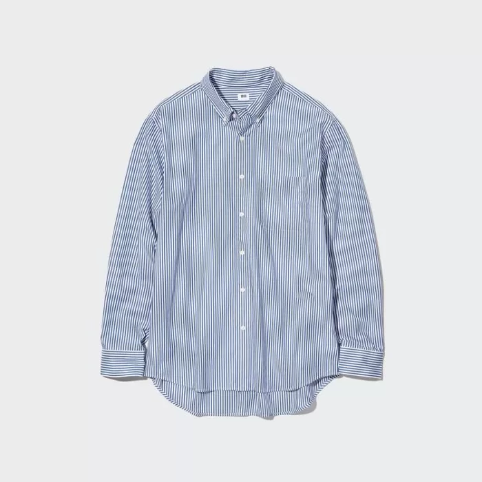 Uniqlo Extra Fine Cotton Broadcloth Regular Fit Striped (Button-down Collar) Men’s Shirts Blue