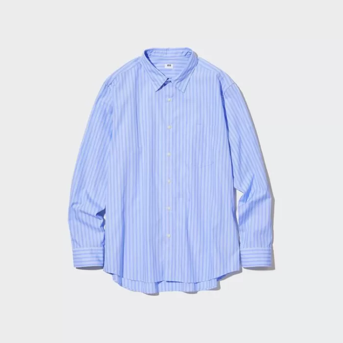 Uniqlo Extra Fine Cotton Broadcloth Regular Fit Striped Men’s Shirts Blue