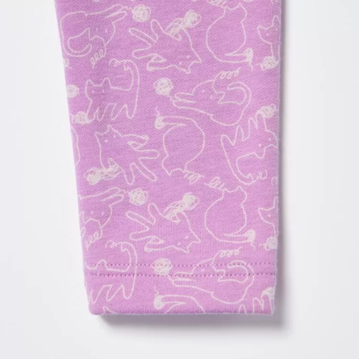 Uniqlo Fleece Cat Print Baby Pink Leggings