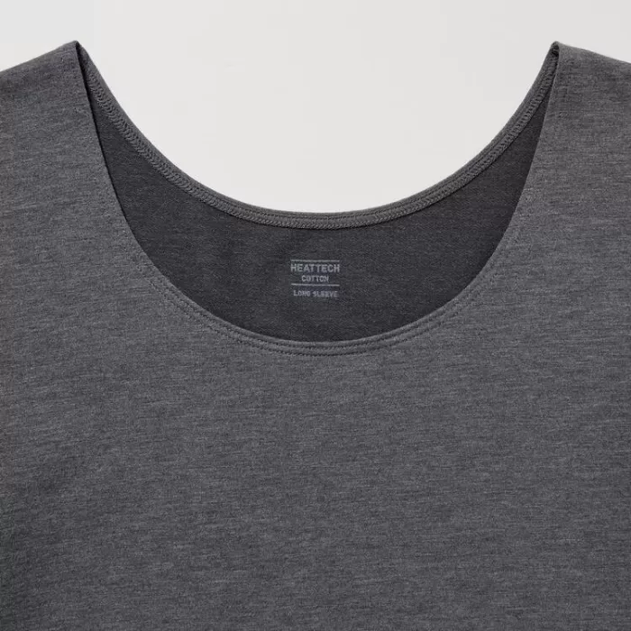 Uniqlo Heattech Extra Warm Cotton Scoop Neck Long Sleeved Thermal Tops Women Dark Grey