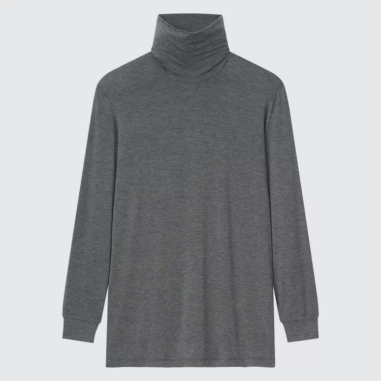 Uniqlo Heattech Turtleneck Long Sleeved Thermal Tops Men Dark Gray-WVL210697