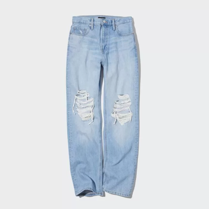 Uniqlo High Rise Straight Leg Distressed Women’s Jeans Blue