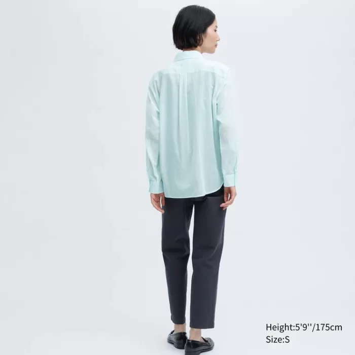 Uniqlo Ines De La Fressange Sheer Embroidered Long Sleeved Women’s Shirts Blue