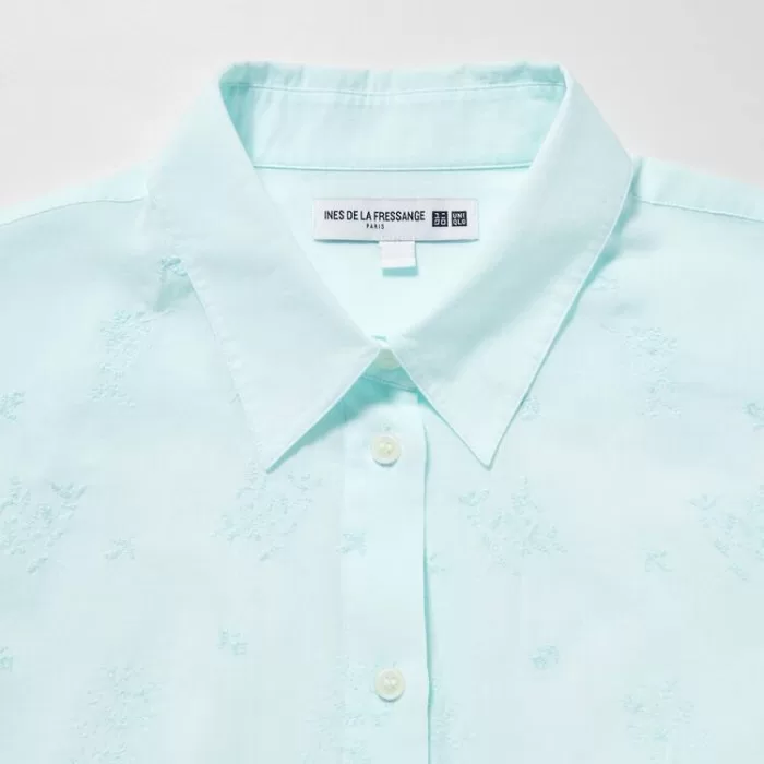 Uniqlo Ines De La Fressange Sheer Embroidered Long Sleeved Women’s Shirts Blue