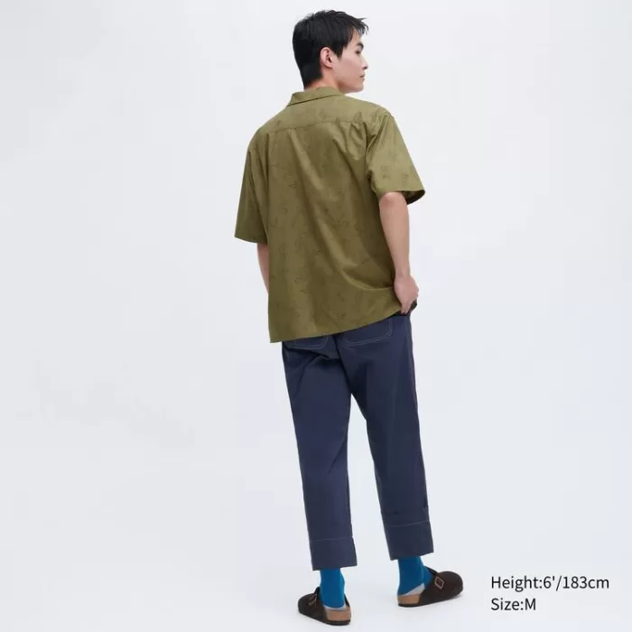 Uniqlo Jw Anderson Casual Printed Short Sleeved (Open Collar) Men’s Shirts Olive Green