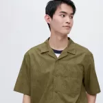 Uniqlo Jw Anderson Casual Printed Short Sleeved (Open Collar) Men’s Shirts Olive Green