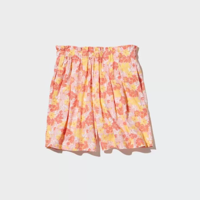 Uniqlo Linen Blend Flower Print Easy Kids Shorts Pink