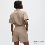 Uniqlo Linen Blend Short Sleeved Romper Dress Women Grey