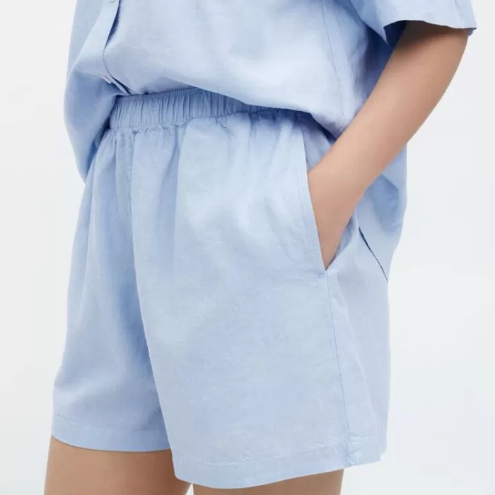 Uniqlo Linen Blend Short Sleeved Set Women’s Homewear Blue