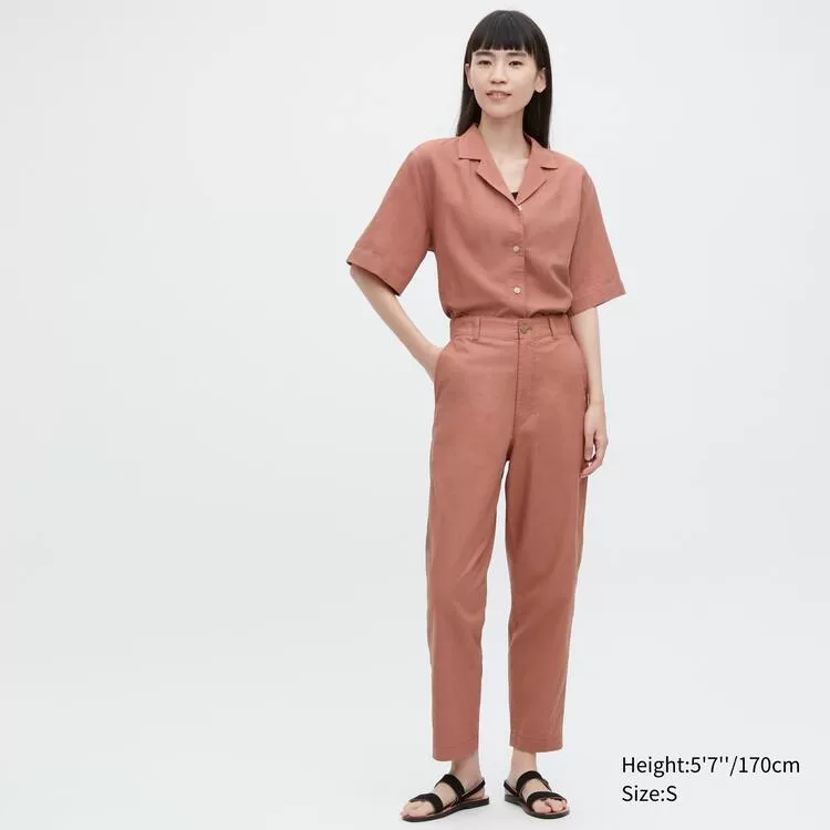 Uniqlo Linen Cotton Blend Tapered Women's Pants Brown - uniqlo-women, uniqlo-pants-women, uniqlo-pants-pants-women