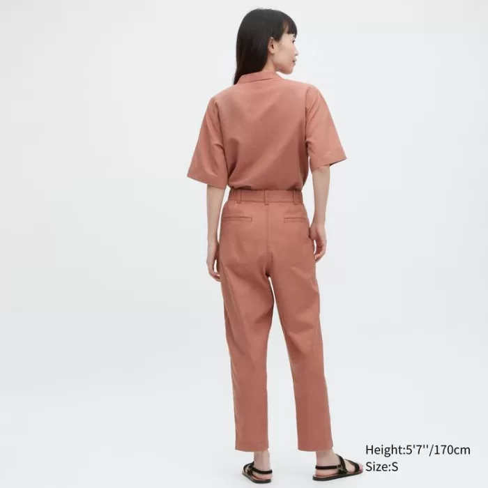 Uniqlo Linen Cotton Blend Tapered Women’s Pants Brown