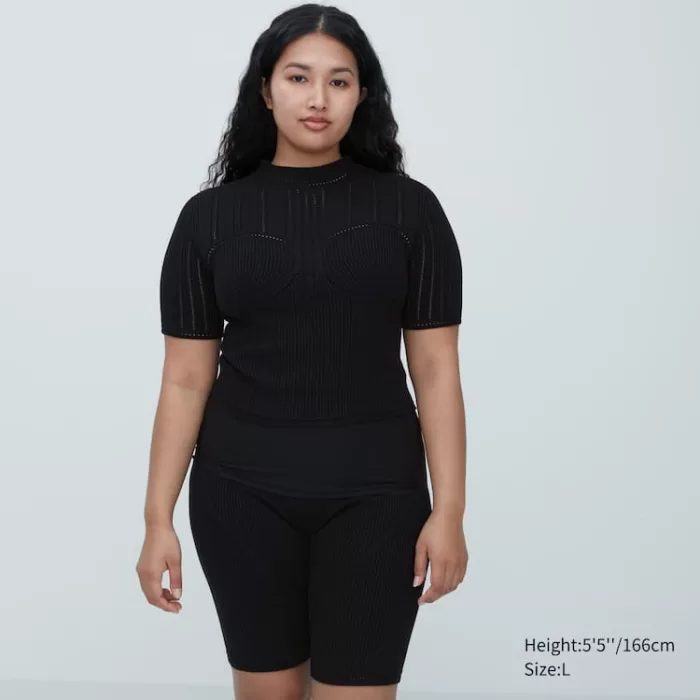 Uniqlo Mame Kurogouchi 3d Knit Seamless Mesh Half Sleeve Women’s Knitwear Black