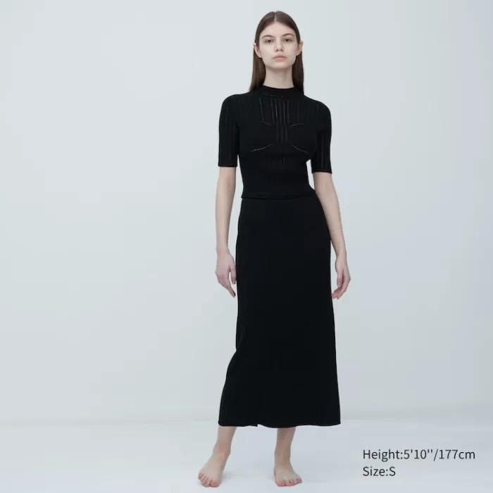 Uniqlo Mame Kurogouchi 3d Knit Seamless Mesh Half Sleeve Women’s Knitwear Black