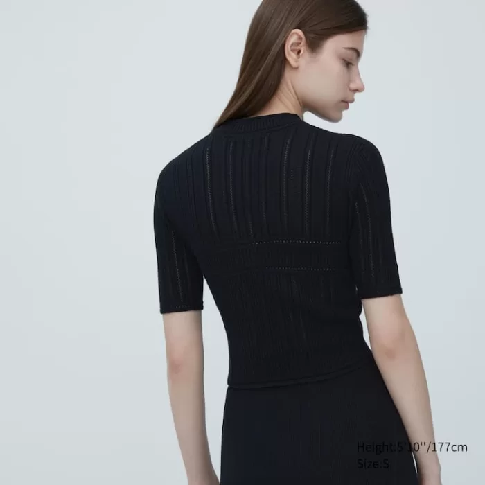 Uniqlo Mame Kurogouchi 3d Knit Seamless Mesh Half Sleeve Women’s Knitwear Black