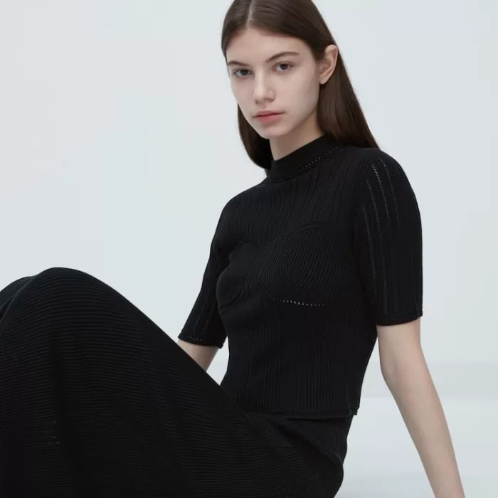 Uniqlo Mame Kurogouchi 3d Knit Seamless Mesh Half Sleeve Women’s Knitwear Black