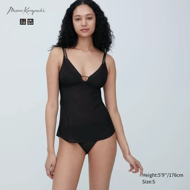 Uniqlo Mame Kurogouchi Sheer Camisole Tops Women Black-TCI576401