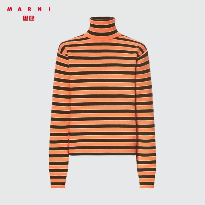 Uniqlo Marni Cashmere Striped Turtleneck Women’s Knitwear Orange