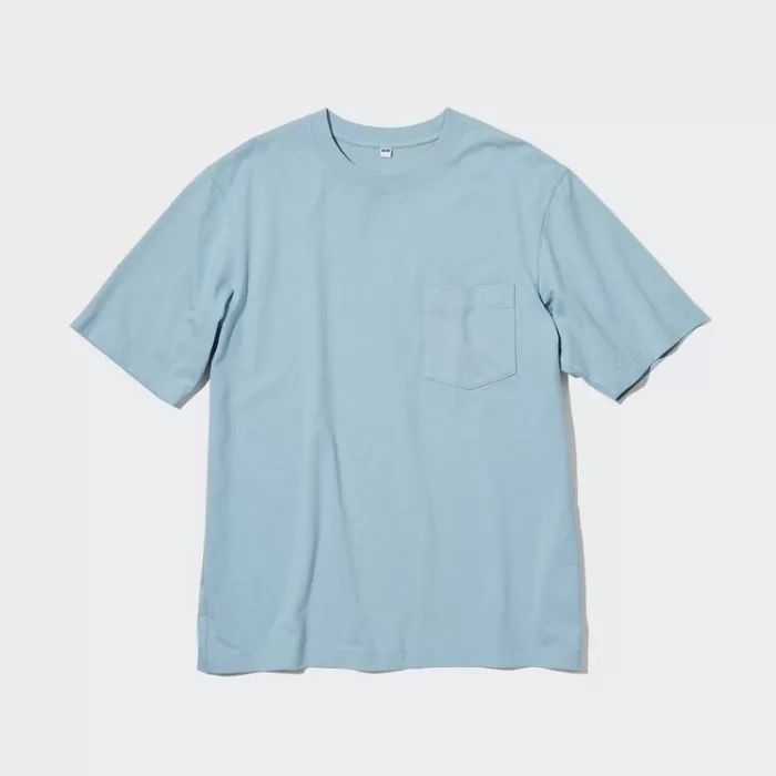 Uniqlo Oversized Pocket Crew Neck Half Sleeved T-shirt Men Blue