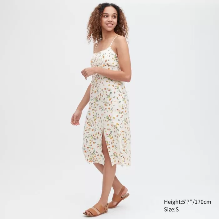 Uniqlo Printed Front Slit Camisole Dress Women White