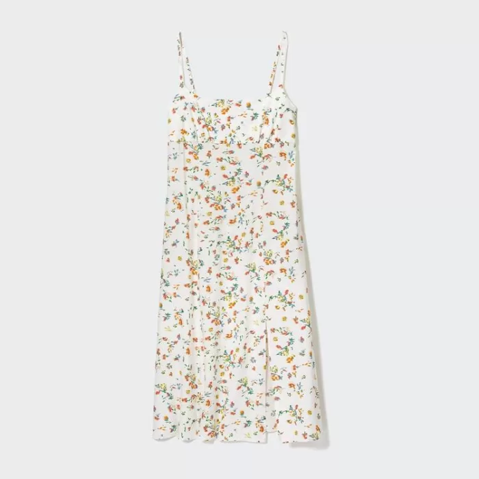 Uniqlo Printed Front Slit Camisole Dress Women White