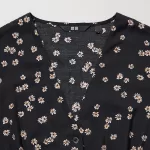 Uniqlo Printed V Neck Flared Long Sleeved Dress Women Black